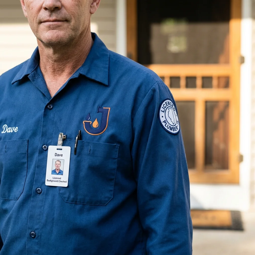 Licensed plumber showing ID badge in Ellerbe, NC