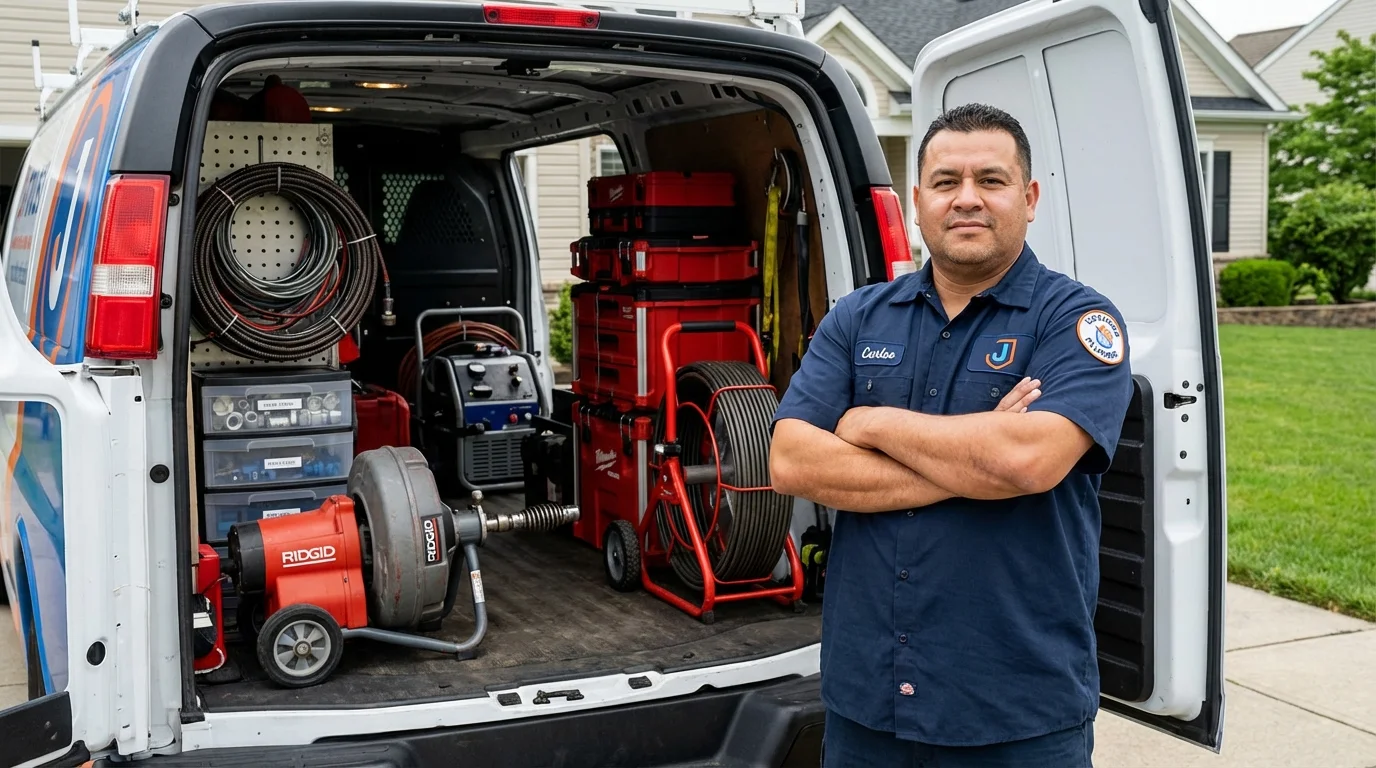 Professional drain cleaning equipment and Johns Plumbing LLC plumber in Ellerbe