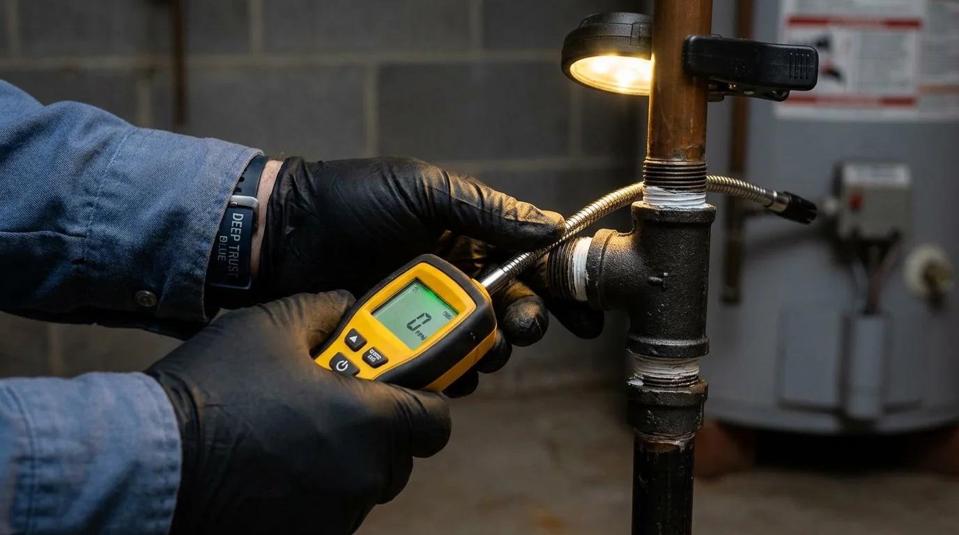 Gas leak detection with electronic sniffer by Johns Plumbing LLC in Ellerbe