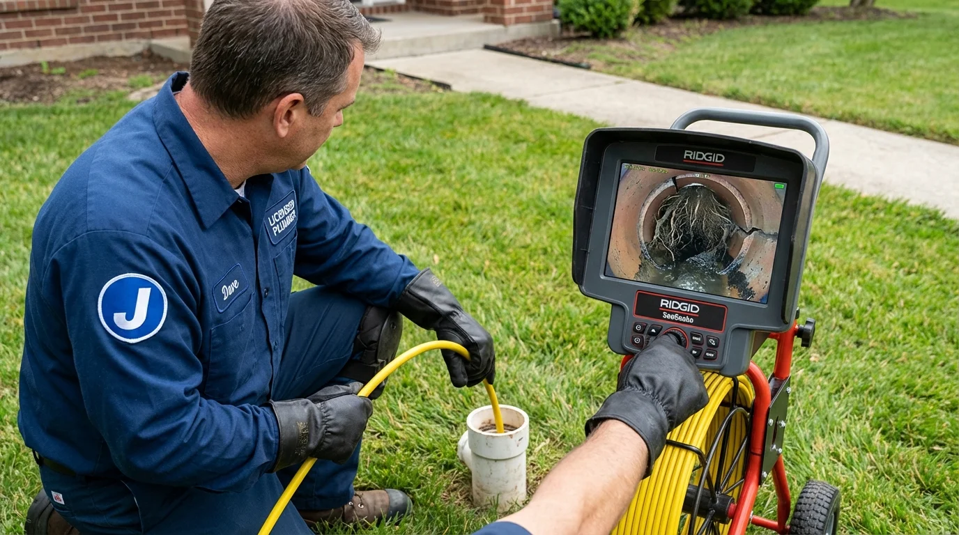 Sewer camera inspection being performed by Johns Plumbing LLC in Ellerbe