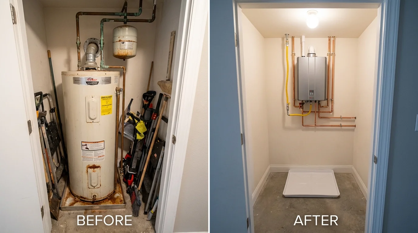 Tank water heater versus wall-mounted tankless unit comparison for Ellerbe, NC homeowners