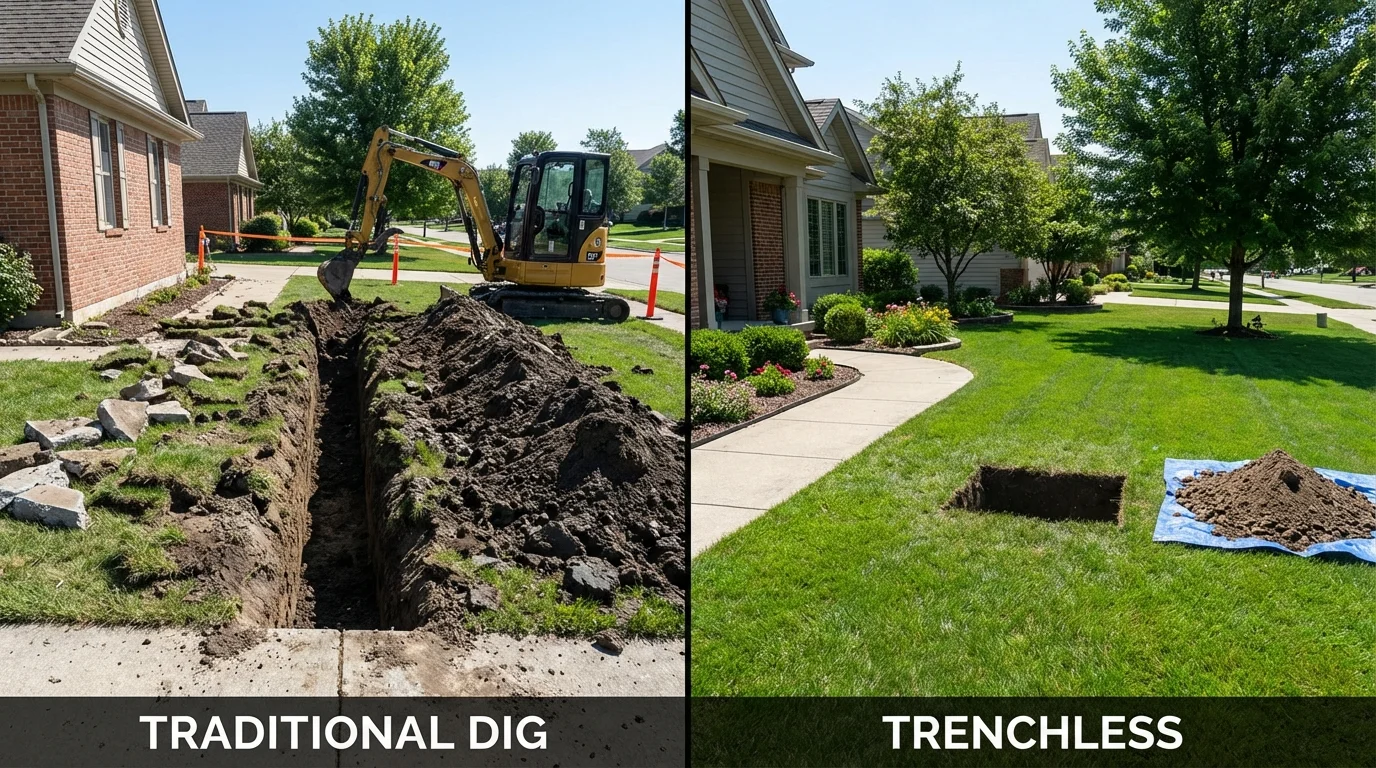 Trenchless sewer repair with minimal yard damage versus traditional excavation in Ellerbe, NC